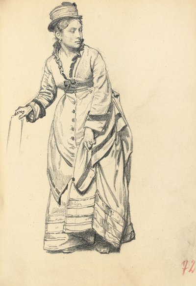 Stående kvinne som holder kjolen sin, ca. 1872-1875 av Ilya Efimovich Repin