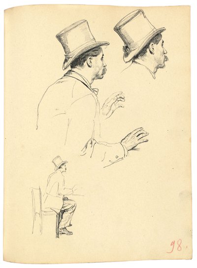 Studier for "A Parisian Cafe": Sidevisning av mannens hode med hatt, ca. 1872-1875 av Ilya Efimovich Repin