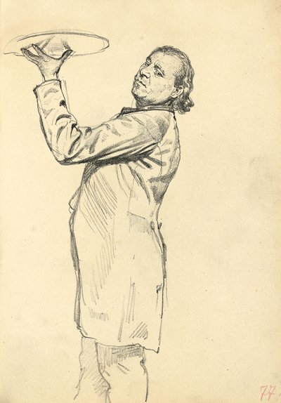 Studie for "A Parisian Cafe": A Waiter Holding up a tray, ca. 1872-1875 av Ilya Efimovich Repin