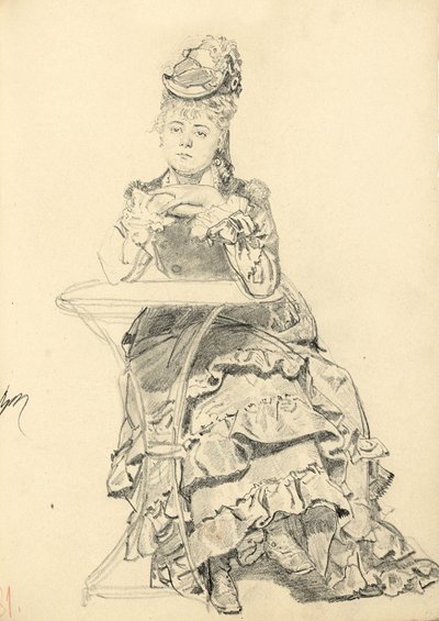 Kvinne som sitter ved et kafébord, ca. 1872-1875 av Ilya Efimovich Repin