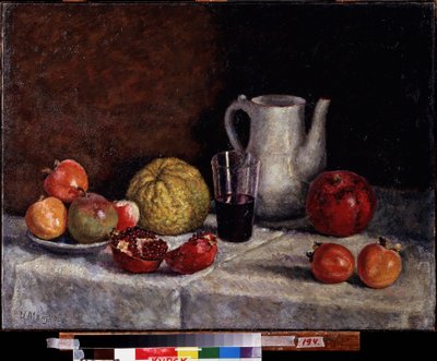 Stilleben med et granateple. Maleri av Ilya Ivanovich Mashkov (Ilia Mashkov, Matchkov) (1881-1944), olje på lerret, sent 1930. Russisk kunst fra 1900-tallet, sovjetisk kunst. Regionalt A. Deineka kunstgalleri, Kursk (Russland). av Ilya Ivanovich Mashkov