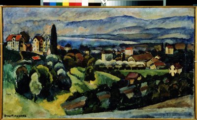 Utsikt over byen Nervi (Italia) Beskrivelse av landskapet og den lille byen på kysten av den italienske rivieraen, nær Genova, om sommeren. Maleri av Ilya Ivanovich Mashkov (Ilia Mashkov, Matchkov) (1881-1944), olje på lerret. av Ilya Ivanovich Mashkov