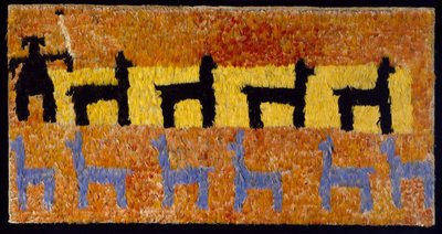 Fjærpanel med lamaer og lamagjeter, 1450-1534 e.Kr. (vevd bomull og fjær) av Incan