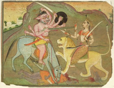 47.110/174 Durga i kamp med Mahishasura, fra Folioen til 