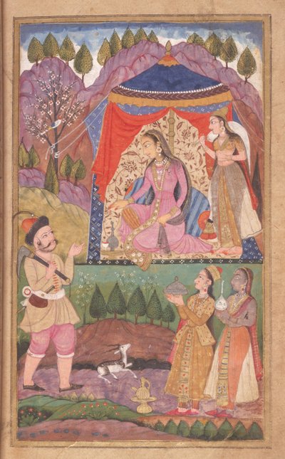 48,62 folio 138 Farhad forteller om sine eventyr til prinsesse Shirin, fra Khusrau og Shirin, Deccani School, 1722 av Indian School