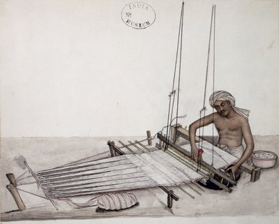 AS10 Vol.52 f5 4904 kat.201 i-iv Weaver at a loom, Bombay, ca.1873 (akvarell på papir) av Indian School