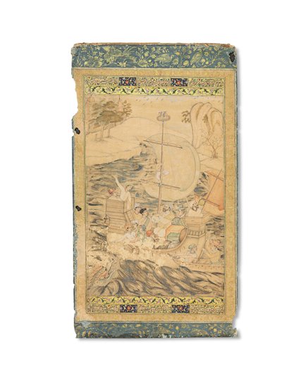 En karavel angrepet av et sjømonster, Mughal India, ca. 1590 (ugjennomsiktige pigmenter forsterket med gull og sølv på papir) av Indian School