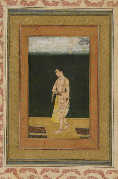 En dame går i en hage, Albumfolio med maleri, ca. 1730 av Indian School