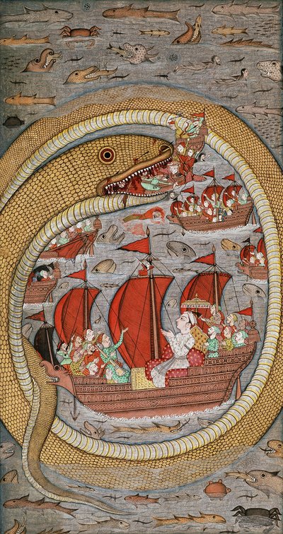 En monstrøs slange som fortærer den kongelige flåten, ca. 1670-1690 av Indian School