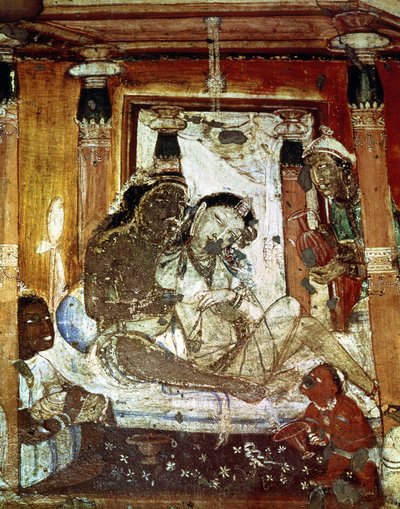 Et fyrstelig par i et palass, fra det indre av Cave 17 av Indian School