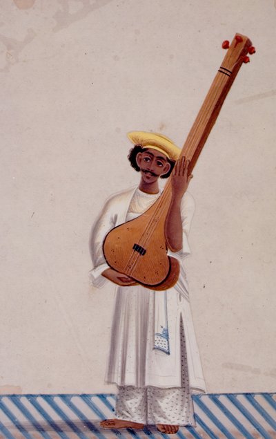 En Tambura-spiller, ca. 1830 (gouache på glimmer) av Indian School