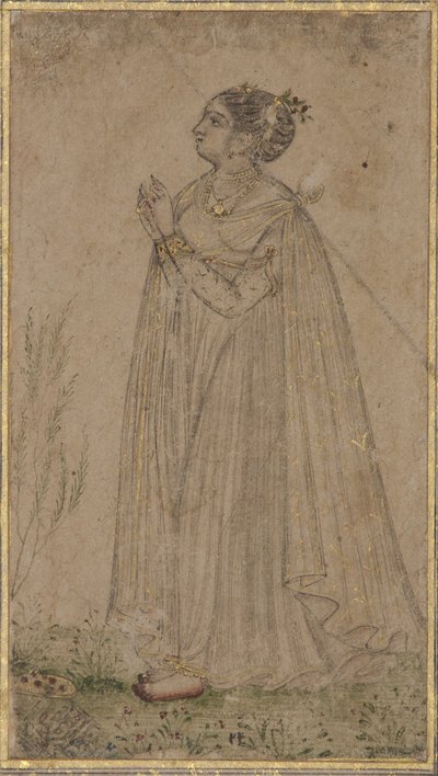 En prinsesse tilber solen, ca. 1600 (ugjennomsiktig wc og gull på papir) av Indian School