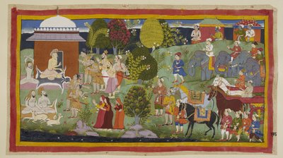 Legg til 15296 (1) f.108r, Bharadvaja, som sitter utenfor hytta hans sammen med andre asketer og rådyr, spør prinsene om de har hatt glede av hans gjestfrihet. Han forteller dem og deres følgesvenner at Rama bor i Citrakuta. På hans anmodning ble prinsene  av Indian School