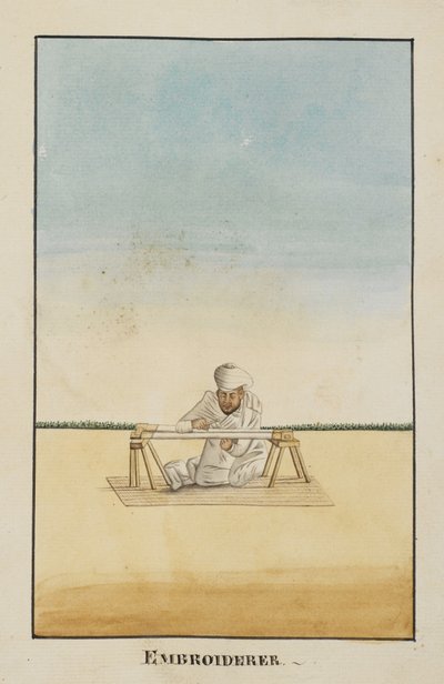 Legg til Or 2716, broderer sittende ved rammen hans av Indian School