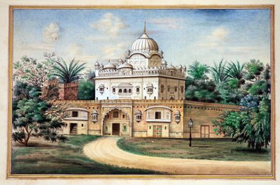 Akali Temple Amritsar, fra The Kingdom of the Punjab, its Rulers and Chiefs, bind II, et bind på 30 akvarellstudier av en uidentifisert indisk kunstner, ca. 1840 (wc på papir) av Indian School