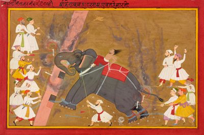 En elefant går amok, ca. 1700 av Indian School