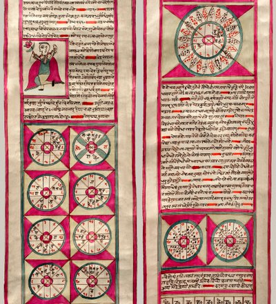 Astrologisk kart (penn og blekk og wc på papir) av Indian School
