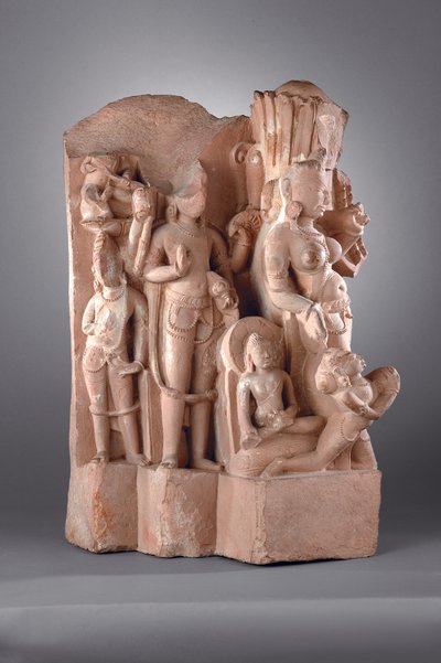Tilhengere av Vishnu med Gada, 10-1100-tallet (sandstein) av Indian School
