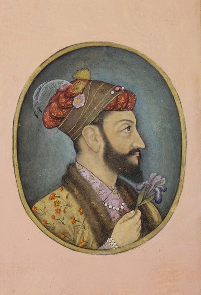 Aurangzeb Bahadur holder en iris, ca. 1650 (ugjennomsiktig wc og gull på papir) av Indian School