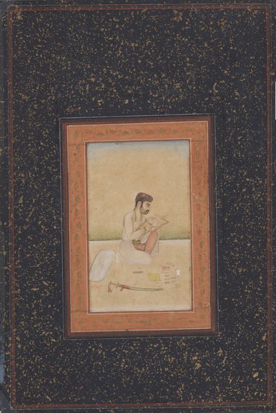 Behzad maleren med briller (blekk, farge og gull på papir) av Indian School