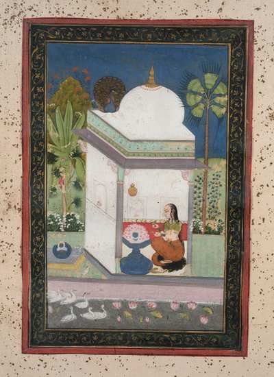 Bhairavi Ragini, ca. 1790 (gouache på papir, gullpynt) av Indian School