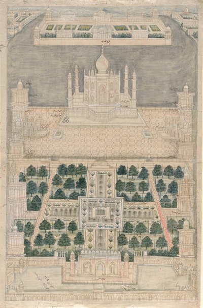 Fugleperspektiv av Taj Mahal i Agra, 1790-1810 av Indian School