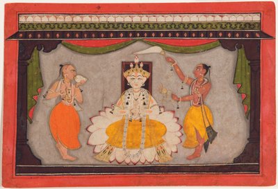 Buddha-avatar av Vishnu, ca. 1700 (ugjennomsiktig wc, gull- og billeskjold på papir) av Indian School