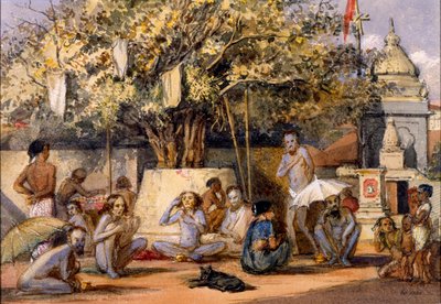 Byragis, hinduistiske religiøse rettere som forbereder seg til en festival, Beach Candy, Bombay av Indian School