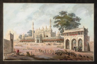 Chandni Chowk og Munny Begums moske, Murshidabad, ca. 1795 (akvarell på papir) av Indian School