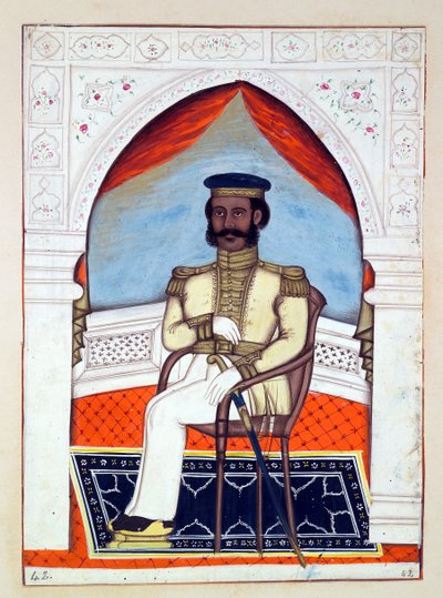Oberst Dhunkal Singh, fra The Kingdom of the Punjab, its Rulers and Chiefs, bind II, et bind på 30 akvarellstudier av en uidentifisert indisk kunstner, ca. 1840 (wc på papir)d av Indian School