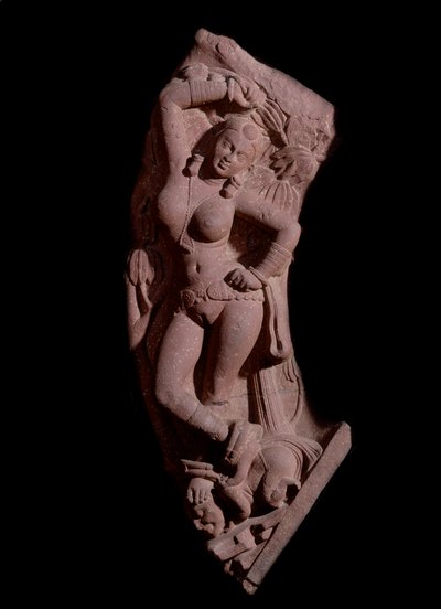 Damsel montert på en dverg (rød sandsteinsskulptur, Kushan Empire) av Indian School