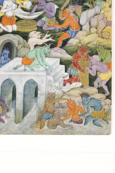 Detalj fra Demons in a Wild Landscape, ca. 1600 (ugjennomsiktig wc og gull på papir) av Indian School