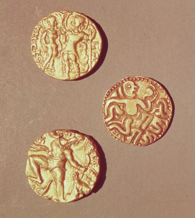 Dinarer av Kumargupta I (425-454) Chandragupta I (320-335) og Sri Rajray (gull) av Indian School