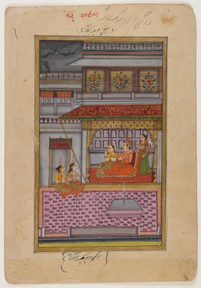 Dipaka Raga, side fra en spredt Ragamala-serie, ca. 1800 (wc og gull på papir) av Indian School