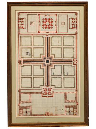 Tidlig skjematisk plan over hagene til Taj Mahal, Agra, Nord-India, ca. 1805 av Indian School