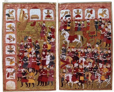 Profeten Muhammeds inntreden i Kabaen i Mekka i 630, illustrasjon fra "Hamla-i-Haydari", av Mirza Muhammad Rafi" Bazil, 1808 av Indian School