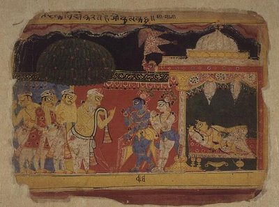 Folio. Nanda tar farvel med Krishna og Balarama, fra 