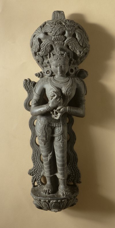 Ganga, gudinne som personifiserer den hellige elven Ganges, Mahanad, Bengal av Indian School