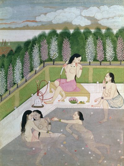 Girls Bathing, Pahari Style, Kangra School, Himachal Pradesh, 1700-tallet av Indian School