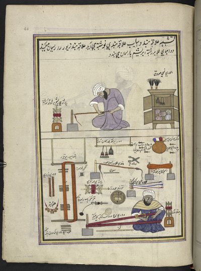 Gull blonder og flettemakere,  86 tegninger bundet inn i et bind som viser håndverk og yrker i Kashmir, håndverkere vises i arbeid med redskaper og utstyr,  Av en Kashmir-kunstner, sannsynligvis i Srinagar, ca. 1850-60 (gouache på papir) av Indian School