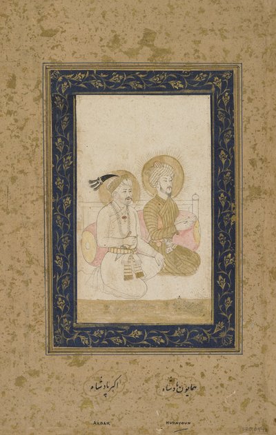 Humayun og Akbar, frittstående albumfolio, ca. 1900 av Indian School