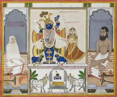 Illustrasjon for et manuskript om tilbedelsen av Srinathji, Rajasthan, tidlig på 1800-tallet av Indian School