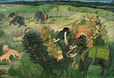 I. 11A.28 Aurangzib jakter løver, ca. 1670-80 av Indian School