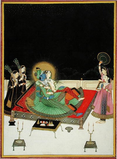 I. 67.23 Radha og Krishna beundrer seg selv i speilet, ca. 1800 (vellum) av Indian School