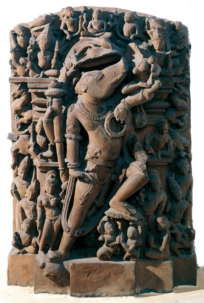 Indisk kunst: den hinduistiske guddommelige Vishnu i form av en villsvin. Fra Khajuraho, India. Chandela-perioden av Indian School