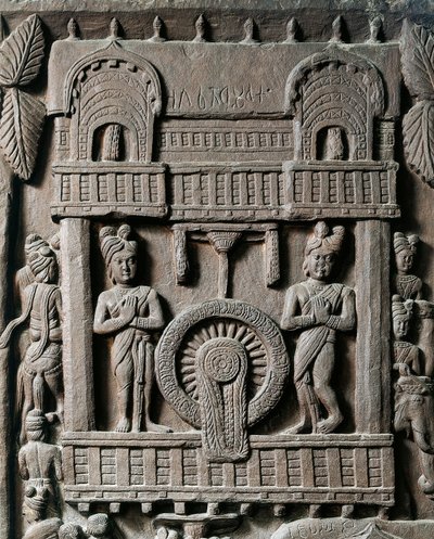 Indisk kunst, hinduisme: lavt relieff som representerer det siste besøket til kong Prasenjit II til Gautama Buddha (Buddha). 2. århundre f.Kr. Kolkata, indisk museum av Indian School