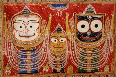 Jagannath, malt på veggen til et hus (veggmaleri) av Indian School