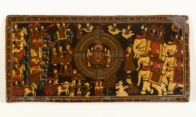 Jain bokomslag (ugjennomsiktig akvarell og metallisk pigment på papir med lakkoverlegg) (se 423291 for verso) av Indian School