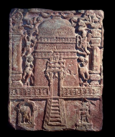 Jain-tablet med hyllestoppsett av Vasu, datteren til kurtisanen Lavana Sobhika (rød sandsteinsrelieff, Kushan Empire) av Indian School