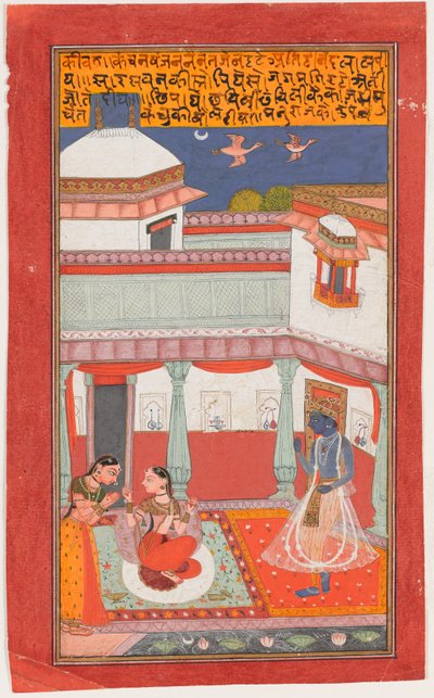 Krishna og Radha med en Sakhi av Indian School